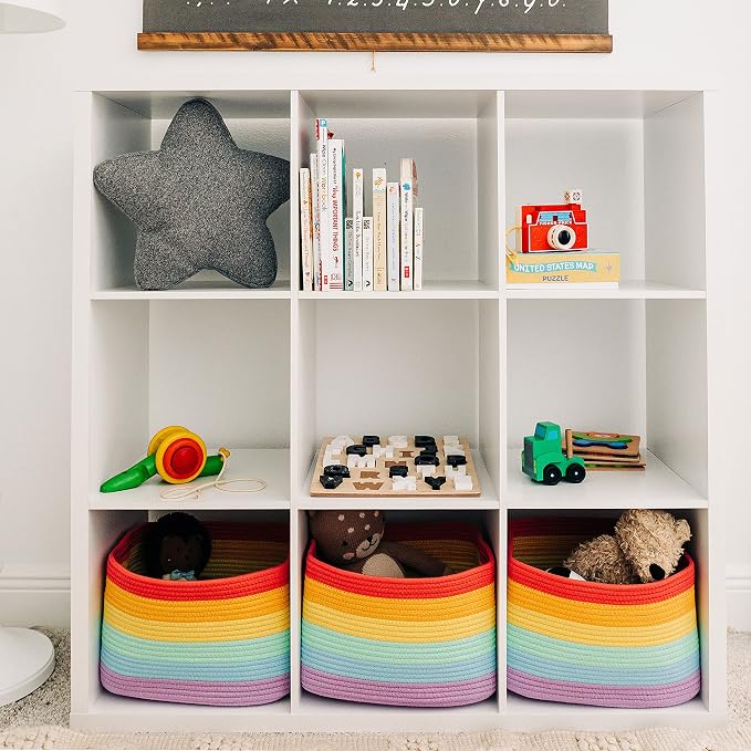OrganiHaus Rainbow Basket - Colorful Woven Storage Basket for Playroom, Nursery & Classroom Decor & Toy Storage, 15x9x10 - Image 5