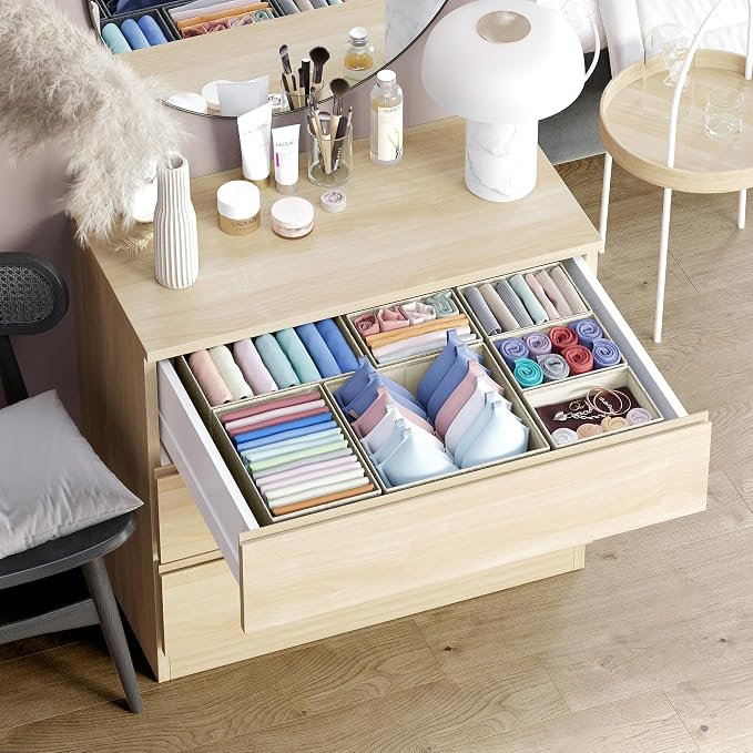 Drawer Organizer Clothes Set of 12 Beige - Dresser Organizer For Nursery, Bedroom, Closet - The Perfect Baby Clothes Organizers and Storage & General Nursery Organization or Dresser Drawer Organizers - Image 5