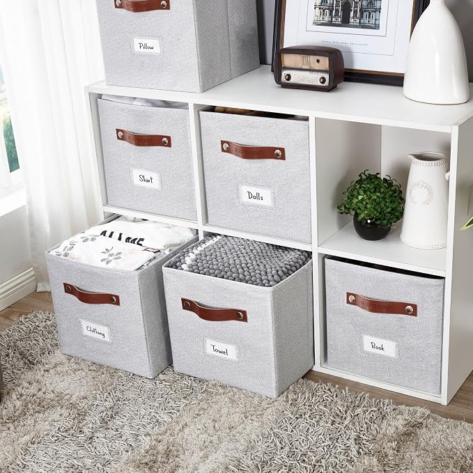 DECOMOMO Storage Bins, Cube Storage Bin with Labels, Fabric Storage Cubes for Shelves (11" / 6pcs, Light Texture Grey) - Image 7