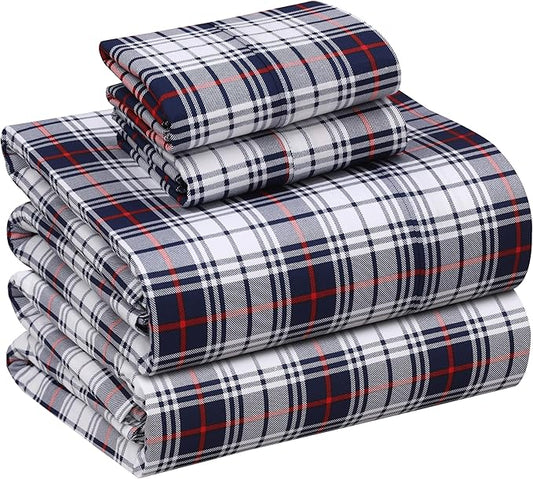 RUVANTI 100% Cotton Sheets – Full Size Percale Bedding, Cooling & Breathable Floral Design, Durable with a Crisp, Soft & Comfortable Feel, 16" Deep Pocket, 4-Piece Set, Prussian