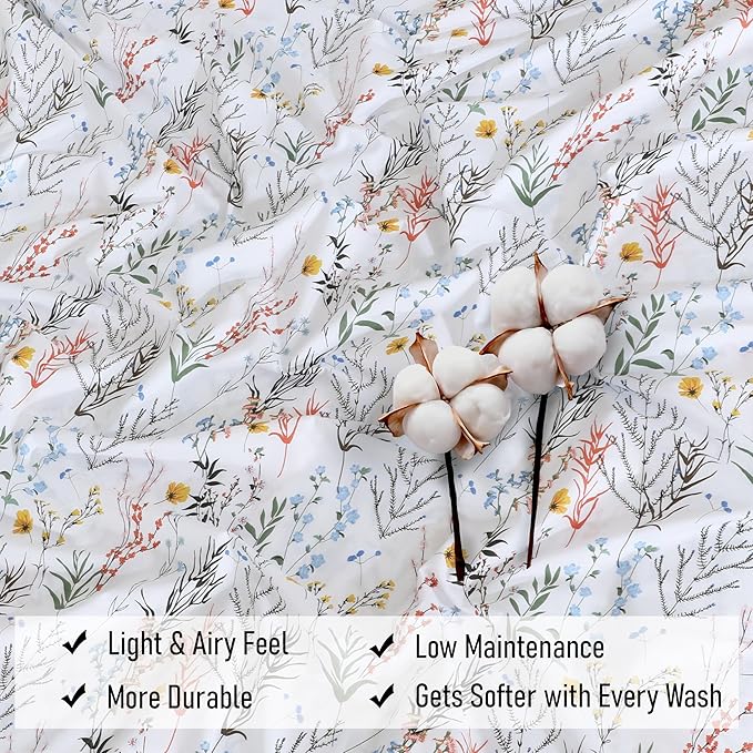 RUVANTI 100% Cotton Sheets – Twin XL Size Percale Bedding, Cooling & Breathable Floral Design, Durable with a Crisp, Soft & Comfortable Feel, 16" Deep Pocket, 3-Piece Set, Aroma