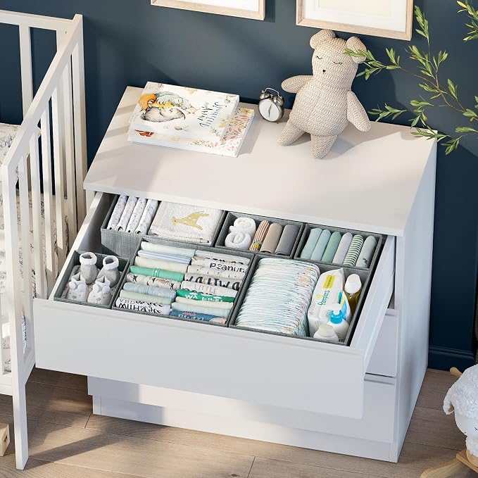 Drawer Organizer Clothes Set of 12 Grey - Dresser Organizer For Nursery, Bedroom, Closet - The Perfect Baby Clothes Organizer and Storage & General Nursery Organization or Dresser Drawer Organizers - Image 4