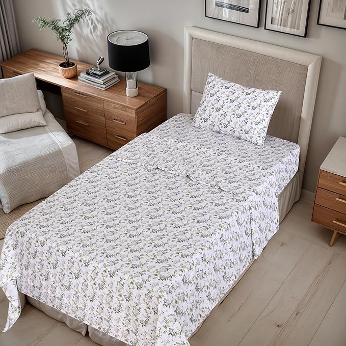 RUVANTI 100% Cotton Sheets – Twin XL Size Percale Bedding, Cooling & Breathable Floral Design, Durable with a Crisp, Soft & Comfortable Feel, 16" Deep Pocket, 3-Piece Set, Heritage
