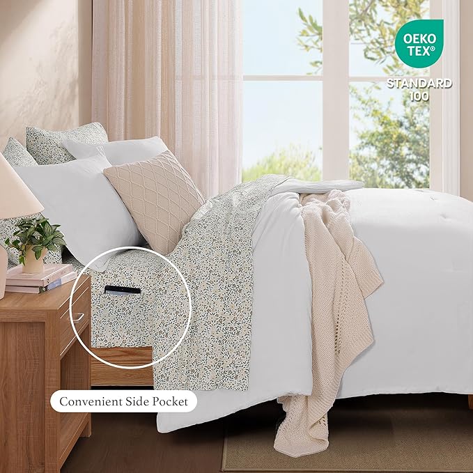 Monbix Full Size Comforter Set - 7 Pieces White Prewashed Bed in a Bag Full Bedding Sets with Comforters, All Seasons Ultra Soft Comforter Bed Set with Sheets, Pillowcases & Shams