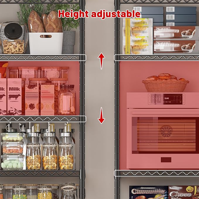 REIBII 45.5''W Storage Shelves Wire Shelving, 5 Tier Pantry Shelves for Storage Rack, Adjustable Metal Shelving for Pantry Kitchen Steel Shelving, 45.5" W x 71" H x 17.7" D - Image 6