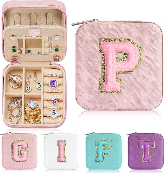Parima Jewelry Organizer Box, Small Jewelry Box for Women Girls Initial P Travel Jewelry Case Small Jewelry Organizer Box Travel Jewelry Case Jewelry Box Organizer - Letter P, Pink by PARIMA