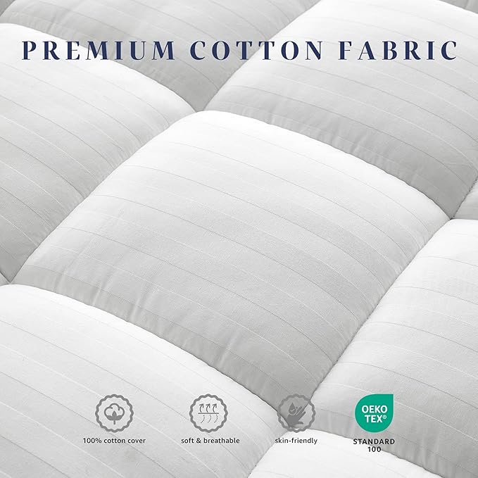 Premium Cotton Fitted Mattress Pad with Deep Pocket Fits 8-22 Inch Mattress (39x80 White)