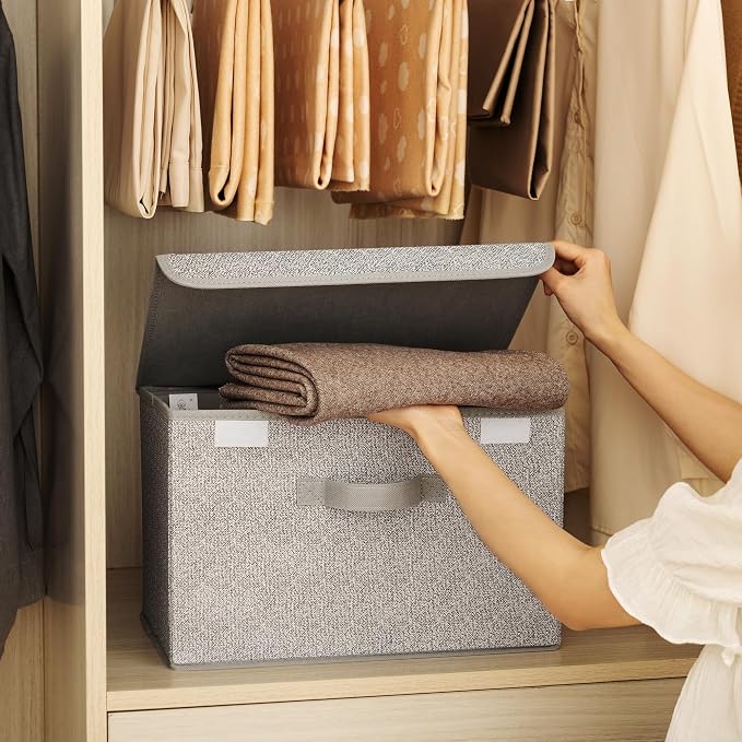 GRANNY SAYS Storage Baskets with Lids, Clothes Storage Boxes, Fabric Storage Bins, Keepsake Box, Closet Organizers and Storage, Gray, 2-Pack - Image 4