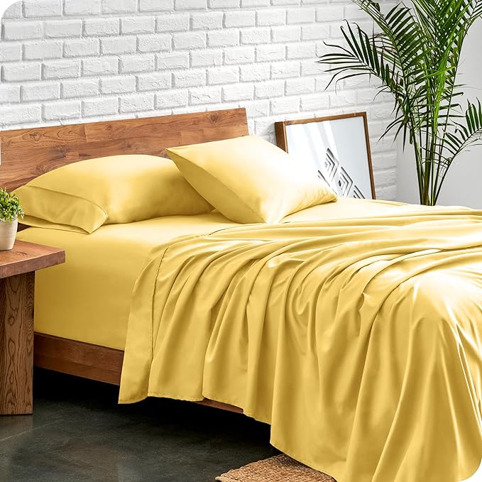 Bare Home Queen Sheet Set - 1800 Ultra-Soft Microfiber Queen Bed Sheets - Double Brushed - Deep Pockets - Easy Fit - 4 Piece Set - Bedding Sheets & Pillowcases (Queen, Lemon Drop)