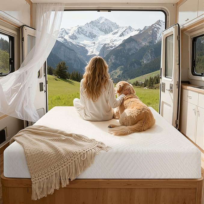 MLILY Short Queen RV Mattress in a Box, 8 inch Mattresses for RVs, Campers & Trailers, Green Tea Memory Foam Mattress for Cool Sleep & Pressure Relief, Medium, 60" x 75"