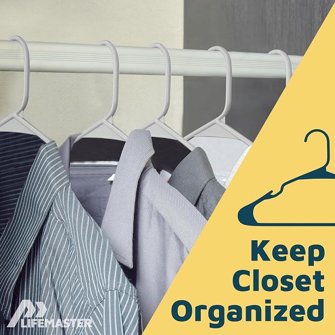 Lifemaster Plastic Clothes Hangers – Heavy Duty Hanger Set, for Organizing Clothes, Dresses, and Coat, Holds Up to 5 lbs, Space-Saving Hangers with Non-Slip Shoulder Grooves, Pack of 30, Gray - Image 5