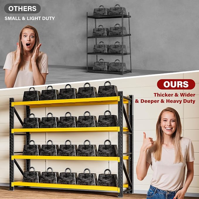 6000LBS Heavy Duty Garage Shelving Units,79" Wide & Deep Storage Shelves,Yellow Metal Garage Shelves,Large Storage Rack,Steel Shelf,Industrial Shelving for Shop,Warehouse,79" W x 24" D x 79" H - Image 9