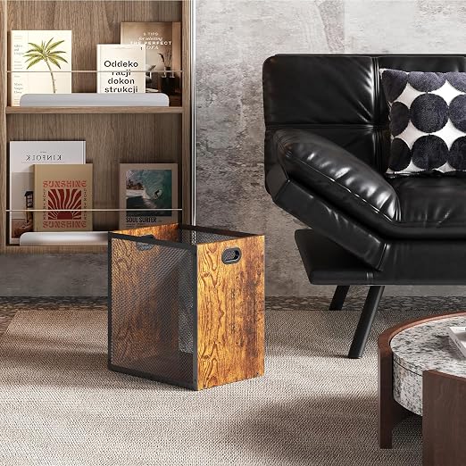 Huxitocan Retro Office Trash Can, Iron and Wood Combination Bedroom Garbage Can, Rectangular Design Wastebasket with Handle, Industrial Style Trash Can for Home Office, 4.5 Gallon (Patent Pending) - Image 5