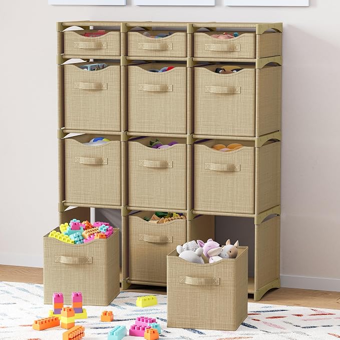Cube Storage Organizer with Storage Bins Included - The Perfect Closet Organizers and Storage Solution. Includes 12 Storage Cubes, Great For Toy Storage, Closet Storage, Clothes Storage (Beige) - Image 3