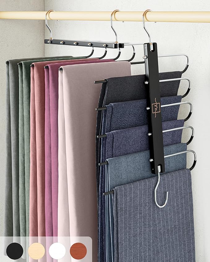 MORALVE Pants Hangers Space Saving - European Beechwood Scarf and Jean Hangers - Closet Organizer and Space Saver Pant Rack, Leggings Hanger, and Scarf Holder with 360° Swivel Hook (1 Pack) by MORALVE