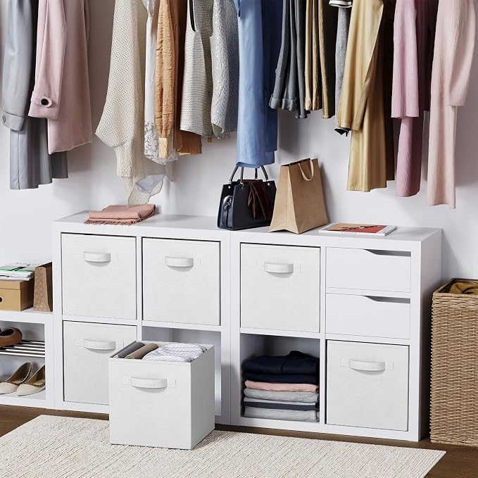 Storage Cubes Pack Of 8 - Standard Size Cube Storage Bin 10.5x10.5x11 With Dual Handles For Easy Carrying- Fabric Storage Bins Collapsible (White) - Image 7