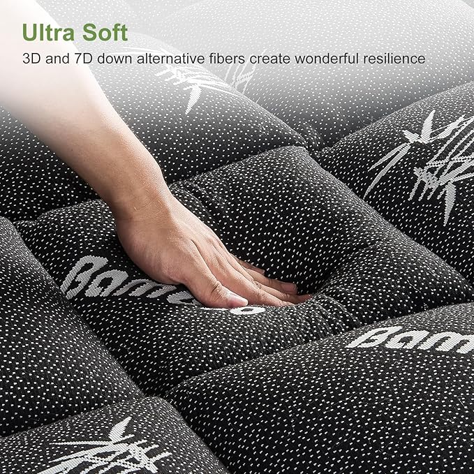 King Size Mattress Topper Viscose Derived from Bamboo, Soft Thick Pillow Top Mattress Pad Cover for Back Pain, Cooling Mattress Protector with 8-21 Inch Deep Pocket, Dark Grey