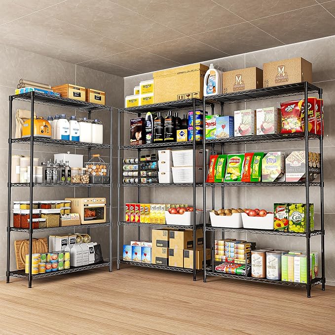 5-Tier Storage Shelves 72" H Wire Shelving, Adjustable Metal Shelving Pantry Shelves, 1325LBS Heavy Duty Rack with Shelf Liners for Garage Commercial Kitchen, 36" W x 14" D x 72" H, Black - Image 9