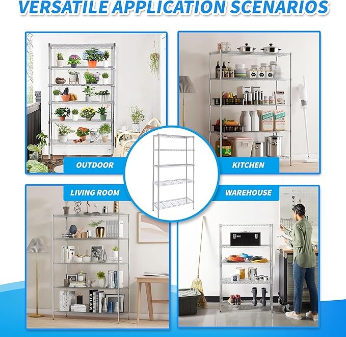Simple Deluxe 5-Tier Storage Shelves, 35.83" W x 13.98" D x 71.7" H Wire Metal Shelving Unit, 1250 Lbs Loading Capacity, Chrome - Image 5