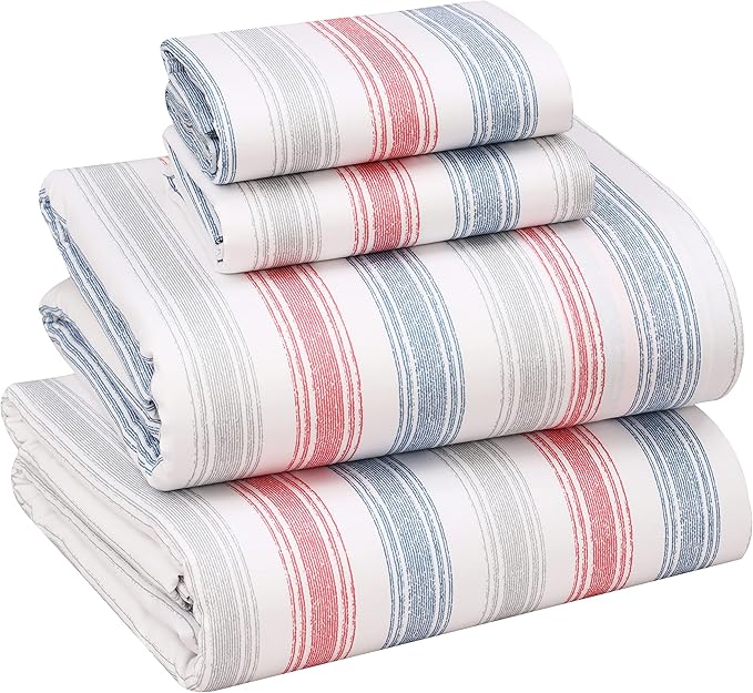 RUVANTI 100% Cotton Sheets – Queen Size Percale Bedding, Cooling & Breathable Floral Design, Durable with a Crisp, Soft & Comfortable Feel, 16" Deep Pocket, 4-Piece Set, Times