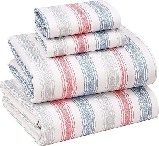 RUVANTI 100% Cotton Sheets – California King Percale Bedding, Cooling & Breathable Floral Design, Durable with a Crisp, Soft & Comfortable Feel, 14" Deep Pocket, 4-Piece Set, Times