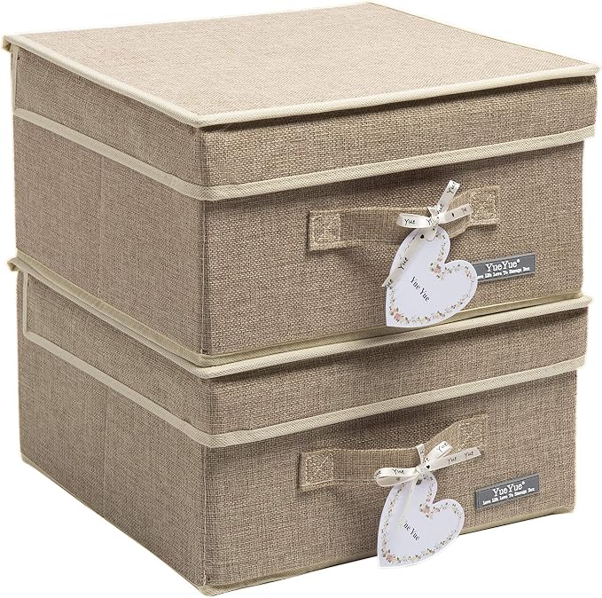 YueYue Foldable Fabric Closet Organizer Bins Box Storage - 2 Pack 12.4 X 12 X 6.7 Inch Storage Bins With Lids Boxes Linen - Bins Storage Box Collapsible Cloth Pack Lid by YueYue