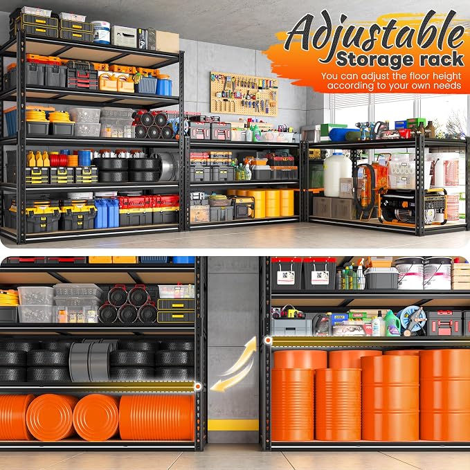 REIBII 48" W Garage Shelving 3080LBS Storage Shelves 5 Tier Heavy Duty Shelving Adjustable Garage Shelves for Basement, Warehouse, Commercial, Easy Assemble, 48" W x 72" H x 24" D, 2PC - Image 5
