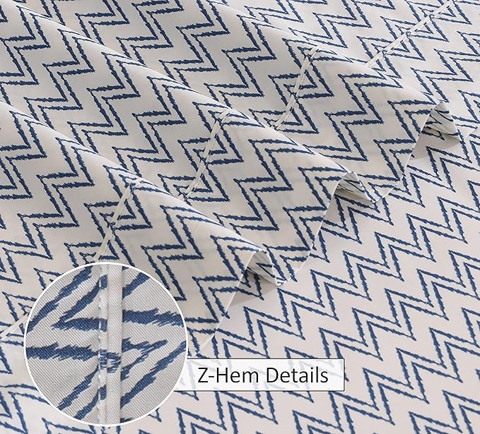 RUVANTI 100% Cotton Sheets – Split King Size Percale Bedding, Cooling & Breathable Floral Design, Durable with a Crisp, Soft & Comfortable Feel, 16" Deep Pocket, 5-Piece Set, Chevron