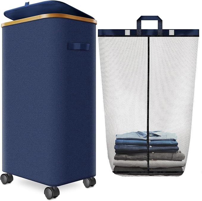 Laundry Hamper with Wheels, 110L Large Clothes Hamper with Removable Inner Bag, Collapsible Dirty Clothes Basket for Dorm, Rolling Dirty Clothes Basket for, Bedroom, Bathroom, Laundry Room by Fzzcvo