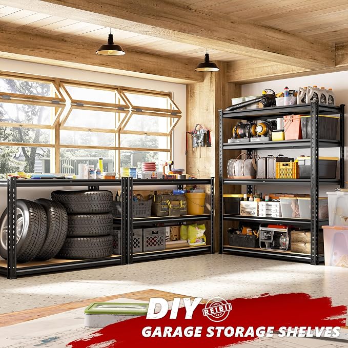 REIBII 2400LBS Garage Shelving Heavy Duty 5 Tier Storage Shelves Adjustable Garage Shelves, Utility Rack Shelf, Shelving Units for Storage Warehouse Pantry Closet, 35.5" W x 11.9" D x 72" H, 2 Pack - Image 8