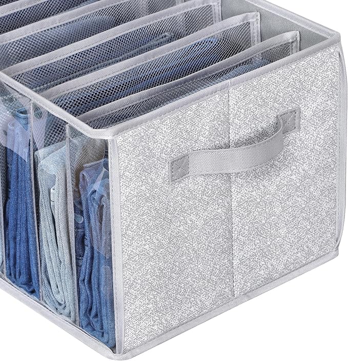Zilink Upgraded Wardrobe Clothes Organizer with Support Board Clear Pants Organizer for Closet with 7 Grids Storage Bin with Dividers for Jean Pant Sweater Legging T-Shirt, 3 Pack - Image 3