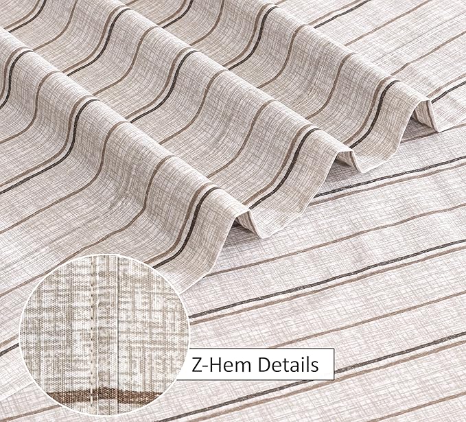 RUVANTI 100% Cotton Sheets – California King Percale Bedding, Cooling & Breathable Floral Design, Durable with a Crisp, Soft & Comfortable Feel, 14" Deep Pocket, 4-Piece Set, Brown Stripes