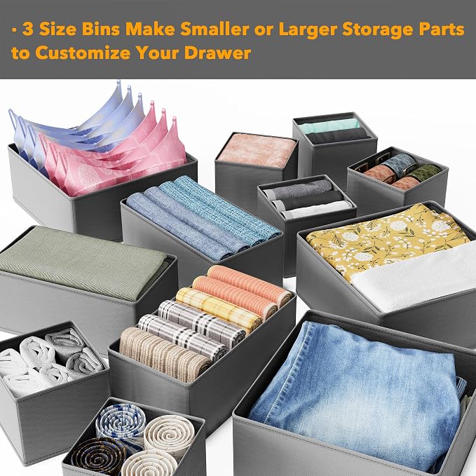 SpaceAid Drawer Organizer Clothes, 12 Pack Dresser Organizer Bins for Nursery, Closet Organization and Storage Dividers for Clothing, Baby Clothes, Underwears, Socks (Grey) - Image 5