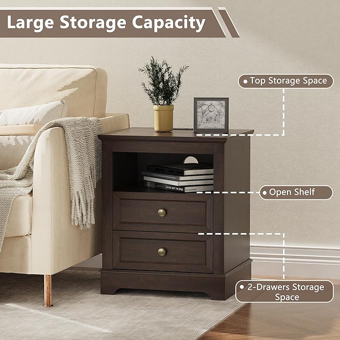 KIGOTY Farmhouse Bedroom Set, 3 Pcs Dresser and Nightstand Sets, 5 Drawer Dresser & 2 Drawer Nightstand Set with Charging Station,Rustic Wood Bedroom Furniture Set for Home,Brown