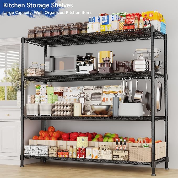 Heavy Duty Shelving, 72.2" H Garage Shelving Unit with Leveling Feet, 4-Tier Adjustable Garage Storage Shelves Metal Rack, Industrial Shelving for Warehaouse Storage, 60" W x 24" D x 72.2" H, Black - Image 5