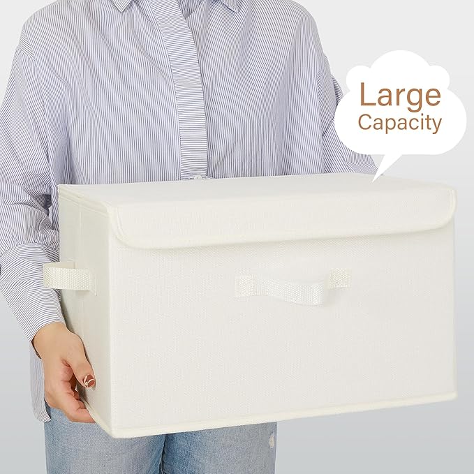 GRANNY SAYS Storage Bins with Lids, Fabric Storage Boxes, Closet Organizers and Storage, Storage Baskets for Shelves, Toy Box, Ivory White, 2-Pack - Image 4