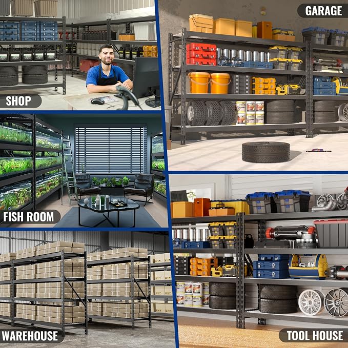 WORKPRO 77" Garage Shelving Unit, 8000LBS Heavy Duty Metal Storage Rack, Extra Wide Adjustable 4-Tier Shelves for Warehouse, Basement, and Garage, 77" W X 24" D X 72" H, Black - Image 8