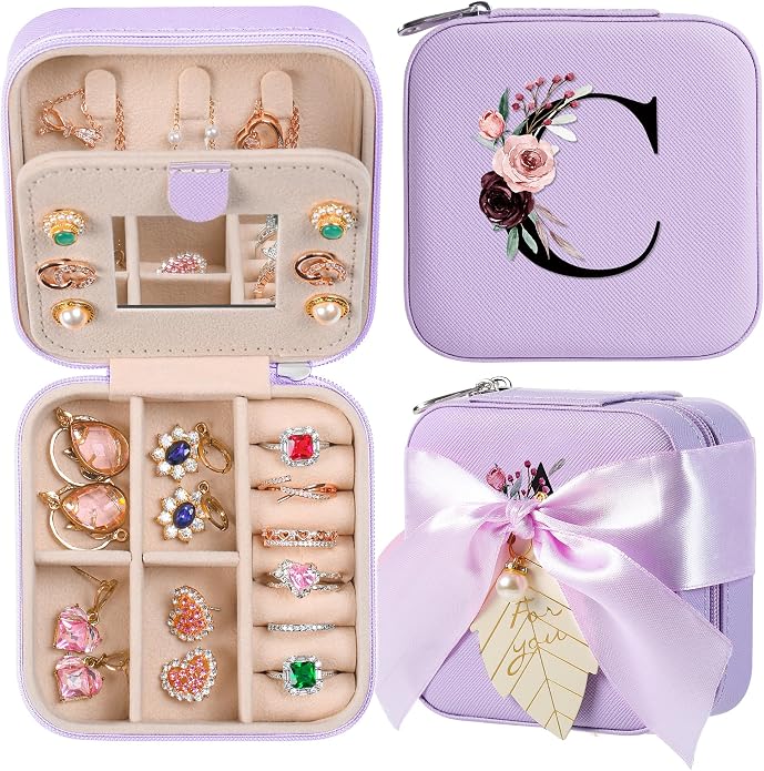 AYGXU Travel Jewelry Box for Women and Girls - Small Case With Initial A-Z - Teacher Gifts by AYGXU