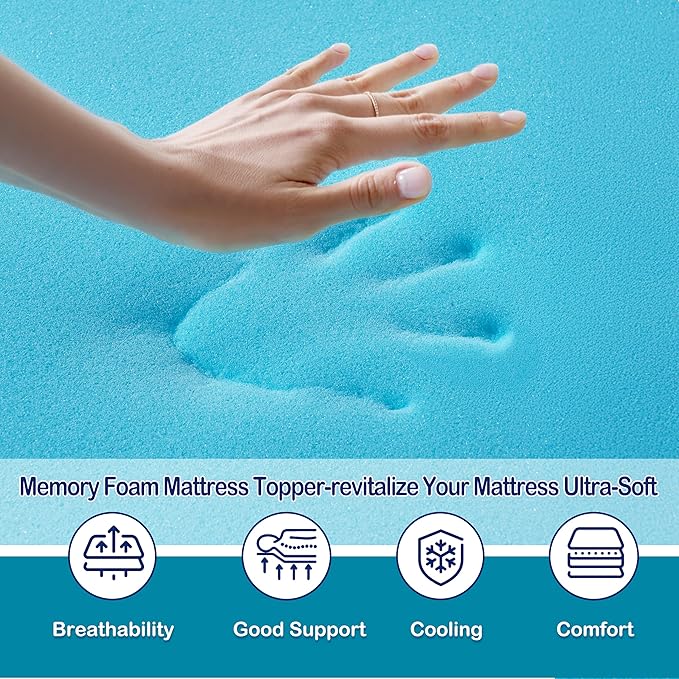 4 Inch Dual Layer Memory Foam Mattress Topper for Pressure Relief and Back Pain, 2" Gel Memory Foam and 2" Cooling Pillow Top Mattress Pad Cover, Medium Support, Twin