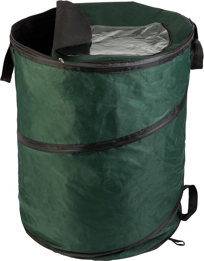 Wakeman Outdoor Trash Can - 46-Gallon Collapsible Garbage Can with 3 Stakes - Pop Up Trash Bin for Camping, Storage, or Yard Waste Outdoors (Green) by Wakeman