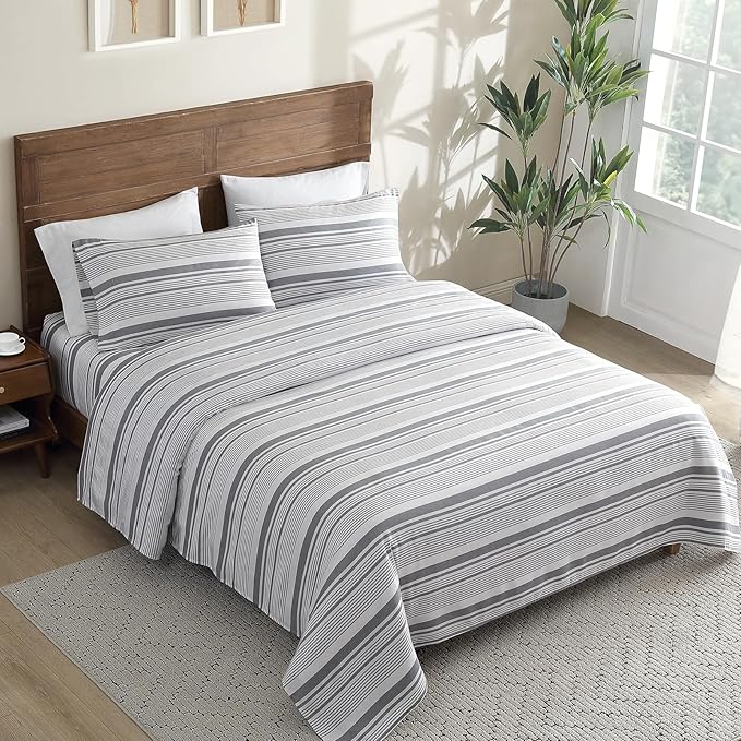 ClevaHome Classic Stripe Sheet Set - 3 Pieces Super Soft & Breathable Bed Sheet Set with Deep Pocket, Enhanced Comfort & Easy Care (Twin, Stone Stripe)