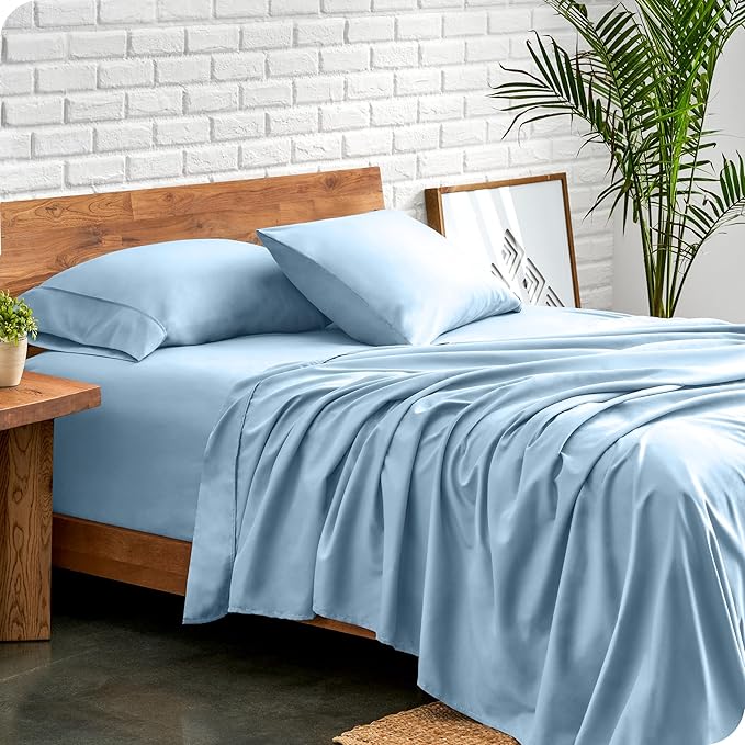 Bare Home Split Head Flex King Sheet Set - 1800 Ultra-Soft Microfiber Bed Sheets - Double Brushed - Deep Pockets - Easy Fit - 4 Piece Set - Bedding Sheets & Pillowcases (Light Blue)