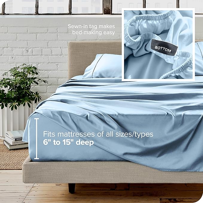 Bare Home Queen Sheet Set - 1800 Ultra-Soft Microfiber Queen Bed Sheets - Double Brushed - Deep Pockets - Easy Fit - 4 Piece Set - Bedding Sheets & Pillowcases (Queen, Light Blue)