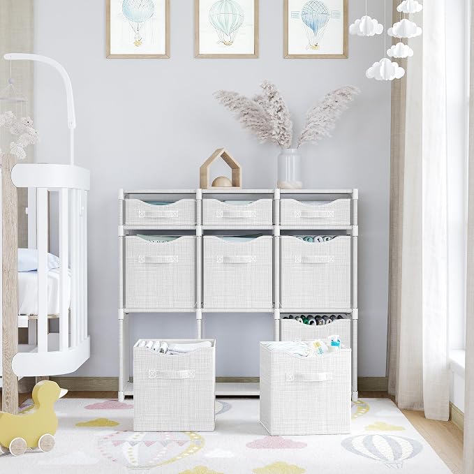 Cube Storage Organizer with Storage Bins Included - The Perfect Closet Organizers and Storage Solution. Includes 9 Storage Cubes, Great For Toy Storage, Closet Storage, Clothes Storage (White-Grey) - Image 6