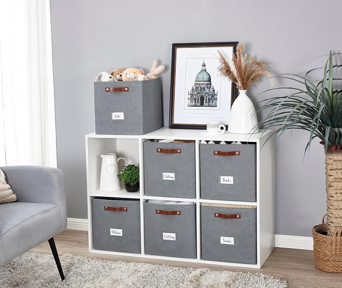 DECOMOMO Storage Cubes, 13x13x13 Storage Cube Bins with Labels, Fabric Organizer Bins (13" / 6pcs, Texture Grey) - Image 2