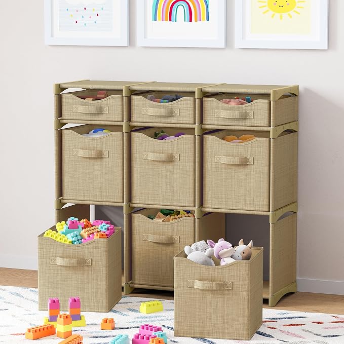 Cube Storage Organizer with Storage Bins Included - The Perfect Closet Organizers and Storage Solution. Includes 9 Storage Cubes, Great For Toy Storage, Closet Storage, Clothes Storage (Beige) - Image 3