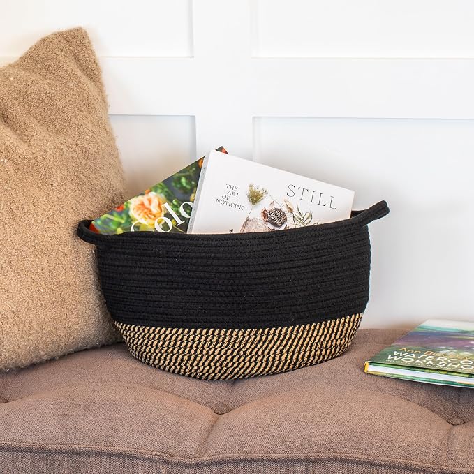Stylish Cotton Rope Storage Basket For Dog Toys, Magazines or Books - The Perfect Woven Bin with Handles For Everyday Organization Reduces Clutter in Your Rooms - A Decorative Gift & Storage Box - Image 4