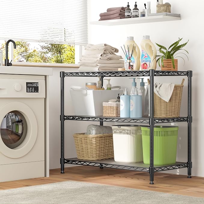 3-Tier Storage Shelves 795LBS Metal Shelving Unit, Adjustable Wire Rack Small Shelf Organizer with Shelf Liners for Kitchen Pantry Office Closet Garage 24" W x 14" D x 30.5" H Black - Image 7