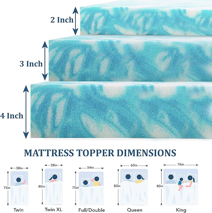 EGO Topper 3 Inch Cal King Memory Foam Mattress Topper, Cooling Gel Foam Mattress Topper for Pressure Relief, Ventilated Design Bed Topper in a Box, CertiPUR-US Certified, Medium
