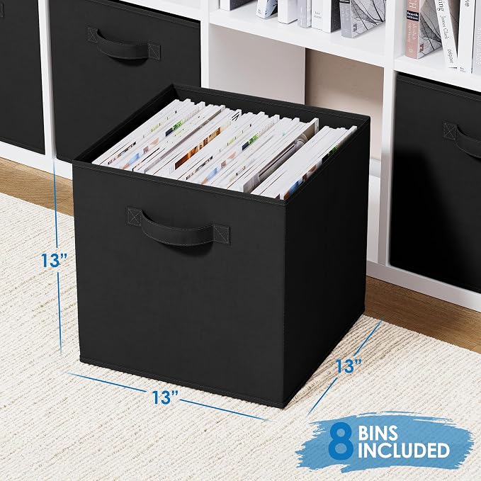 Fabric Storage Cubes for Cube Organizer - 8 Pack Heavy Duty Storage Bins - 13 Inch Cube Storage Bin, Use As A Clothes Storage Box In Closet, Baskets For Shelves or Cubbies Storage bins (Black) - Image 2